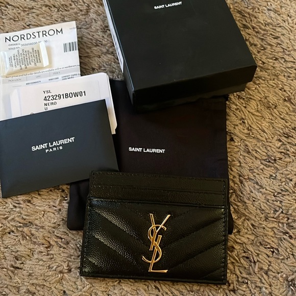 Saint Laurent Black Chevron Quilted Leather Card Case - Picture 2 of 10